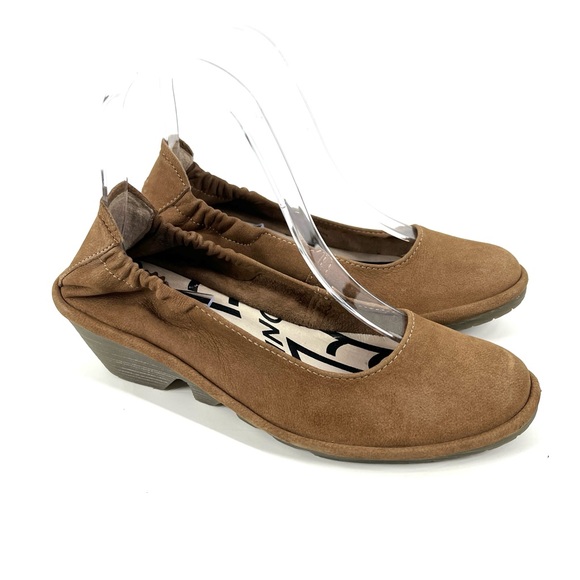 Fly London Shoes - Fly London Sand Brown Nubuck Leather Pled Wedge Elastic Heel Shoe Size 36